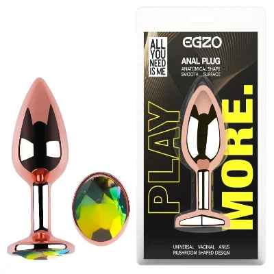 Анальная пробка EGZO Rose Gold Rainbow S розово-золотистая из стали с радужным кристаллом