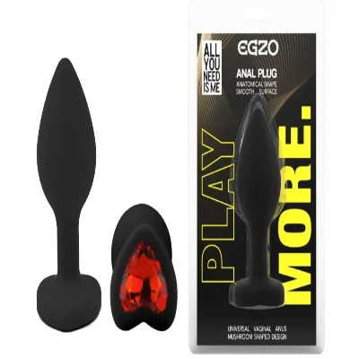Силиконовая анальная пробка EGZO - Silicone Black Heart Plug Red, size S