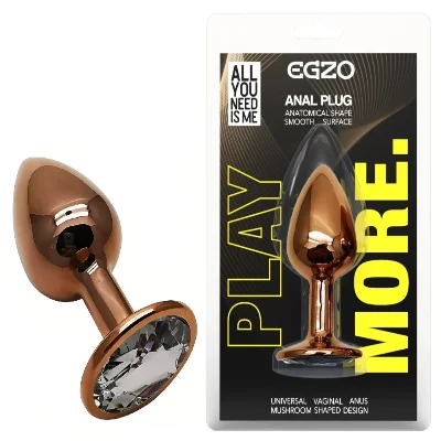 Анальная пробка EGZO Dark Gold с прозрачным кристаллом, нержавеющая сталь, размер S