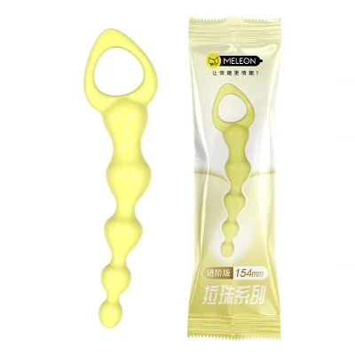 Анальные шарики MELEON Advanced Anal Beads 2, желтая цепочка из TPE с петлей-ручкой
