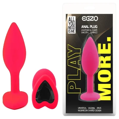 Анальная пробка EGZO Pink Heart Plug S из медицинского силикона, розовая, гладкая