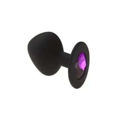 Анальная пробка с кристаллом, Black Silicone Amethyst, M