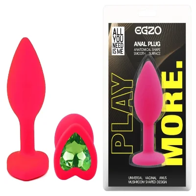 Анальная пробка EGZO Silicone Pink Heart Plug с кристаллом, розовая, размер S
