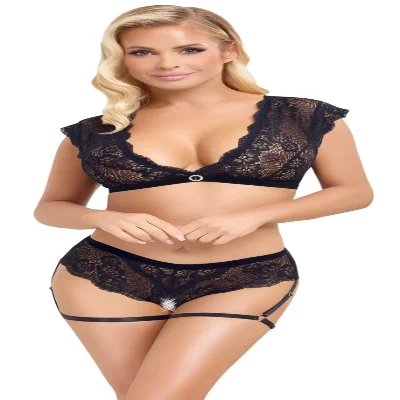 Кружевной комплект с гартерами от Cottelli LINGERIE Размер S