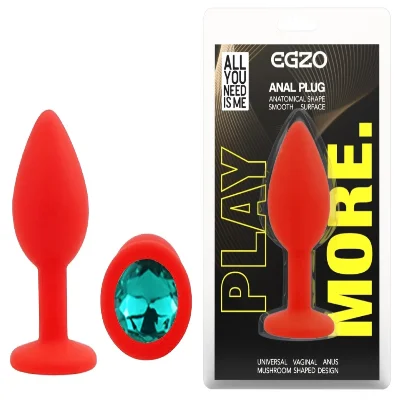 Анальная пробка EGZO Red Round Plug S с кристаллом, красная, медицинский силикон