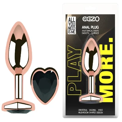 Анальная пробка EGZO Rose Gold Heart Plug металлическая, розово-золотая, размер M, с кристаллом