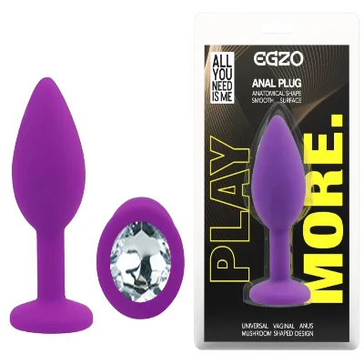 Анальная пробка EGZO Silicone Purple S, гладкая силиконовая фиолетовая грибовидная модель