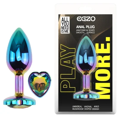 Анальная пробка EGZO Multicolor Heart Plug S с радужным кристаллом, стальная