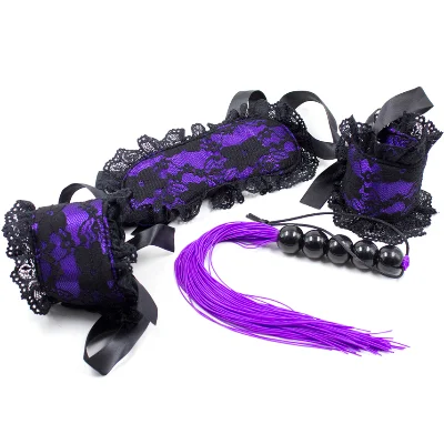 Кружевной БДСМ-набор Purple Obedience , цвет: черно-фиолетовый