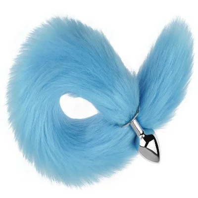 Анальная пробка EGZO Fox Tail Silver Plug, серебристая, голубой хвост, размер S