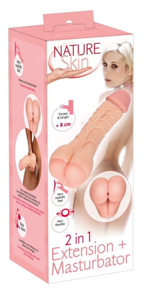 Насадка на член/мастурбатор - Nature Skin 2in1 Extension+Masturbator (+5 см) - зображення 1