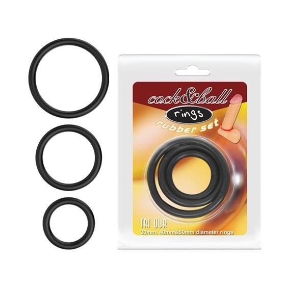 Набір ерекційних кілець - Cock & Ball Rings Rubber Set - зображення 1