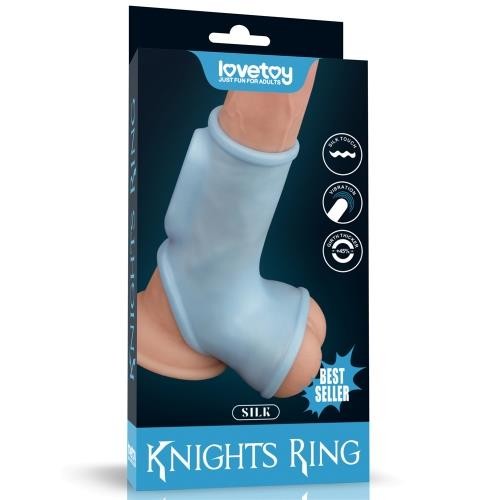 Насадка на член - Vibrating Silk Knights Ring With Scrotum Sleeve Blue - зображення 1
