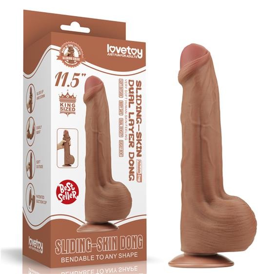 Фалоімітатор - Sliding-Skin Dual Layer Dong 11.5" Brown - зображення 1