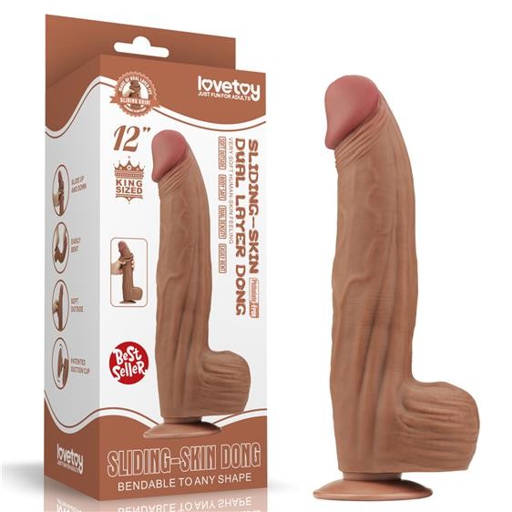 Фалоімітатор - Sliding-Skin Dual Layer Dong 12" Brown - зображення 1