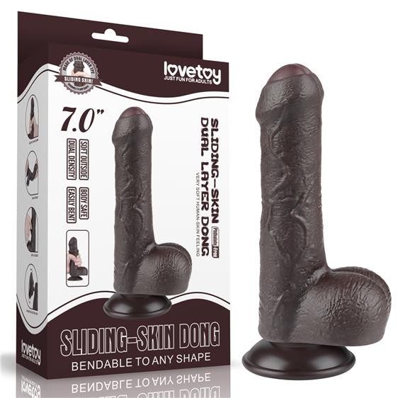 Фалоімітатор - Sliding-Skin Dual Layer Dong 7" Black - зображення 1