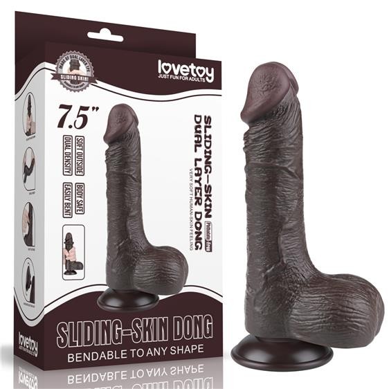 Фалоімітатор - Sliding-Skin Dual Layer Dong 7.5" Black #3 - зображення 1
