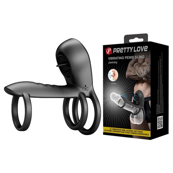 Насадка на член - Pretty Love Vibrating Penis Sling Jammy Black - зображення 1
