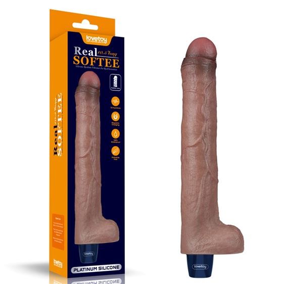 Вібратор - Real Softee Rechargeable Silicone Vibrating Dildo 10.5" - зображення 1