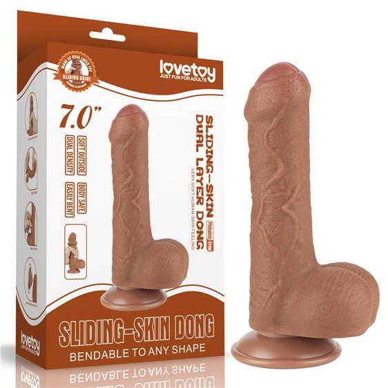 Фалоімітатор - Sliding-Skin Dual Layer Dong 7" Brown - зображення 1
