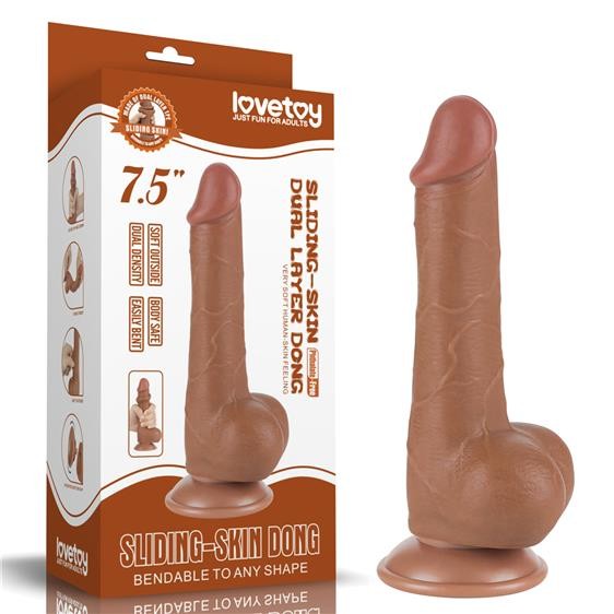 Фалоімітатор - Sliding-Skin Dual Layer Dong 7.5" Brown #2 - зображення 1