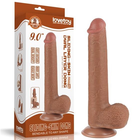 Фалоімітатор - Sliding-Skin Dual Layer Dong 9" Brown - зображення 1
