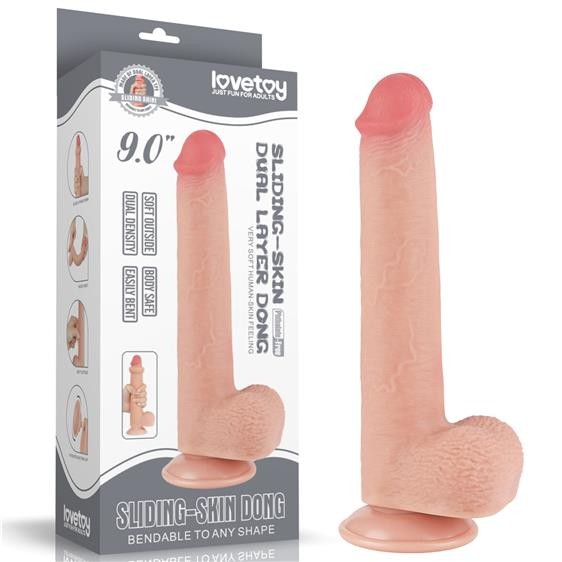 Фалоімітатор - Sliding-Skin Dual Layer Dong 9" Flesh - зображення 1