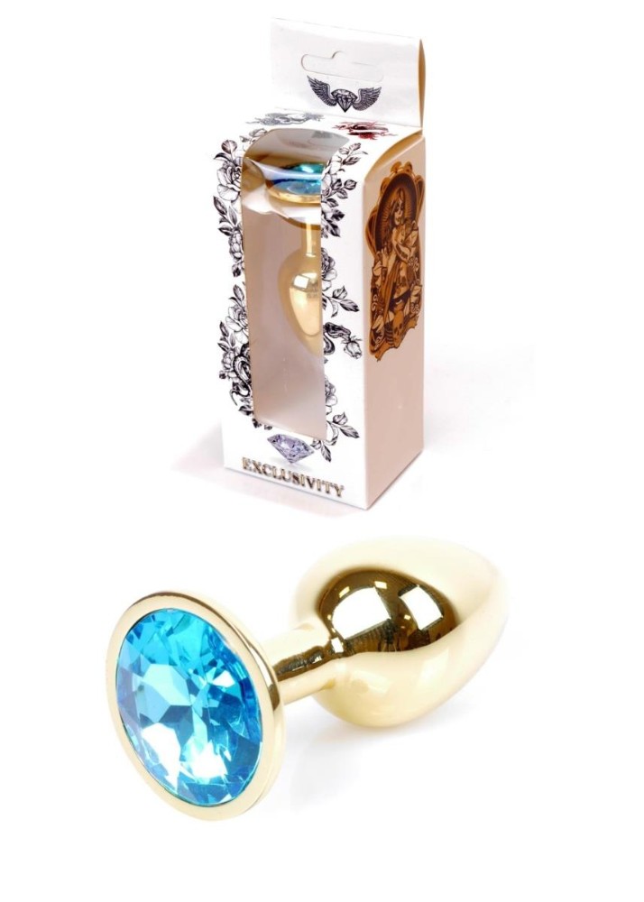 Анальна пробка - Jewellery Gold Plug Light Blue - зображення 1