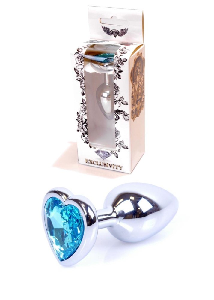 Анальна пробка - Jewellery Silver Heart Plug Light Blue - зображення 1