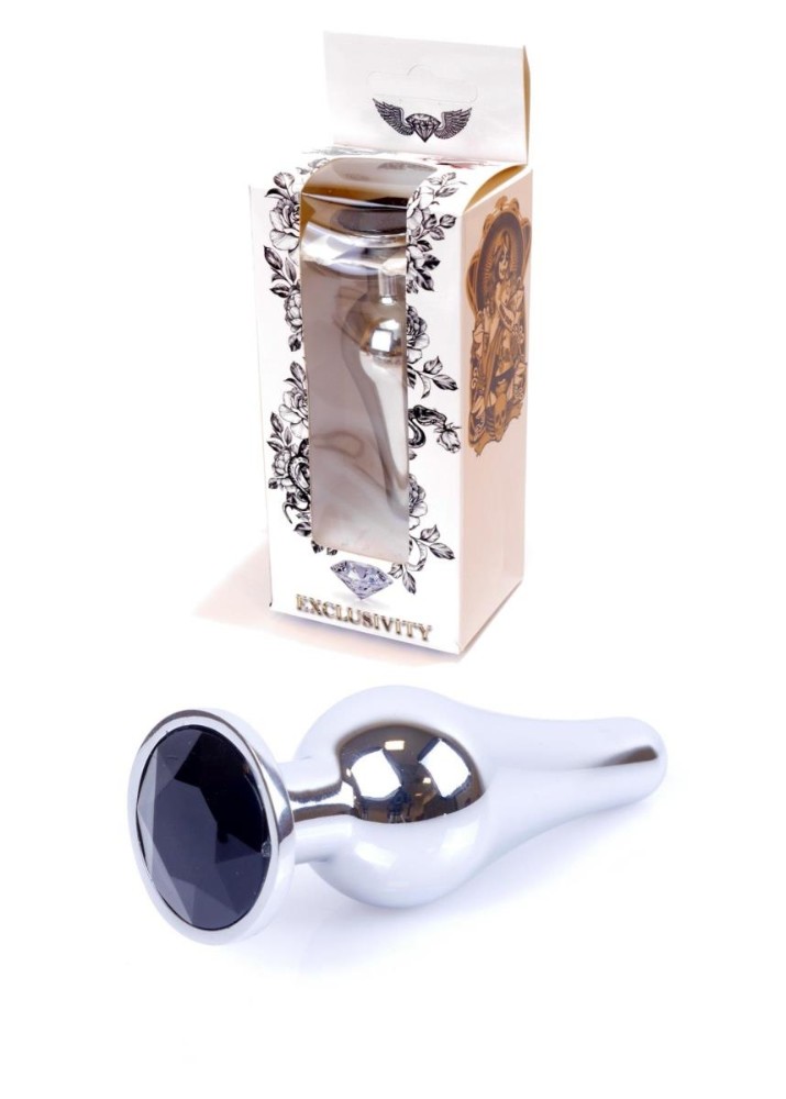 Анальна пробка - Jewellery Silver Long Plug Black - зображення 1