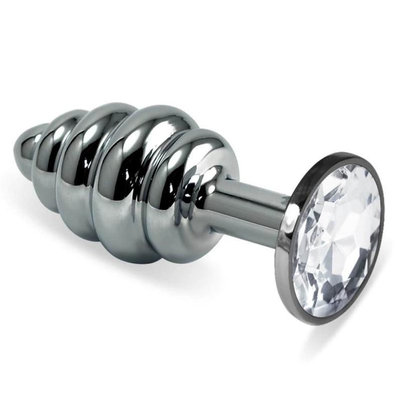 Анальна пробка - Heavy Metal Anal Plug Silver Rosebud Spiral Clear - зображення 1
