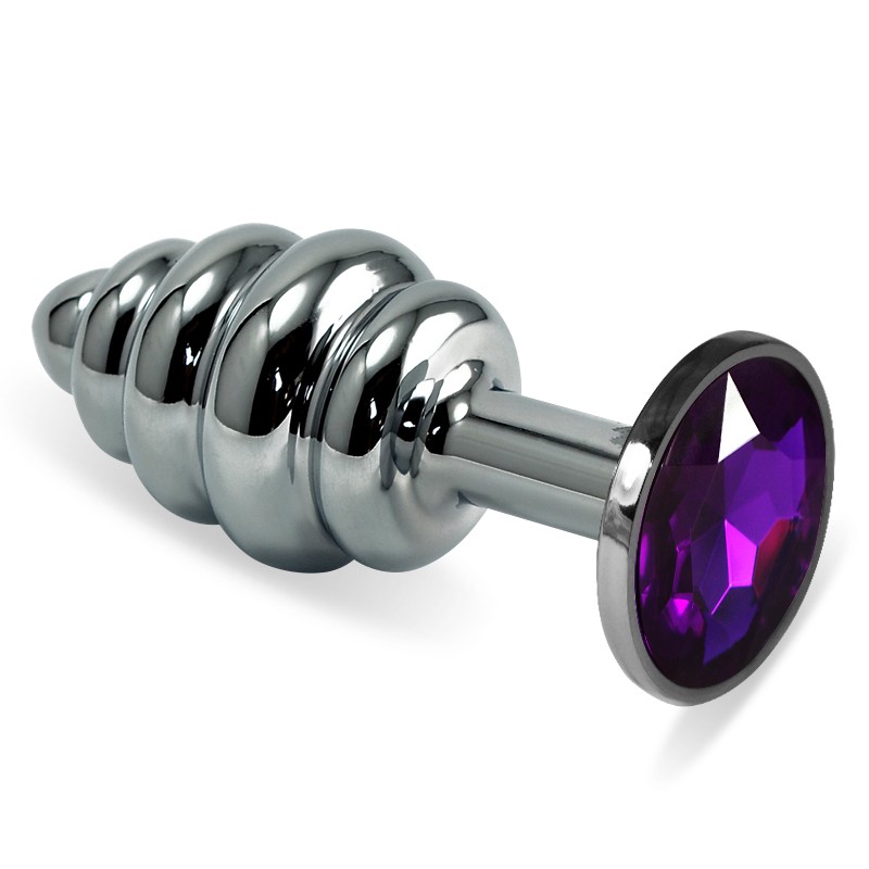 Анальна пробка - Heavy Metal Anal Plug Silver Rosebud Spiral Purple - зображення 1