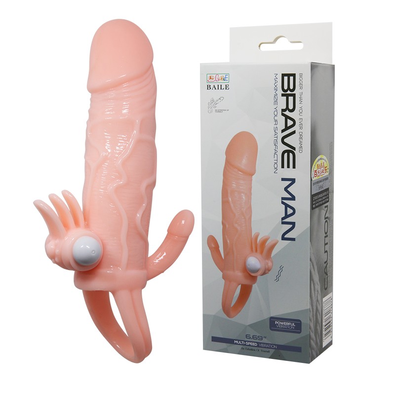 Насадка на член - Brave Man Vibrating Penis Sleeve Flesh - зображення 1