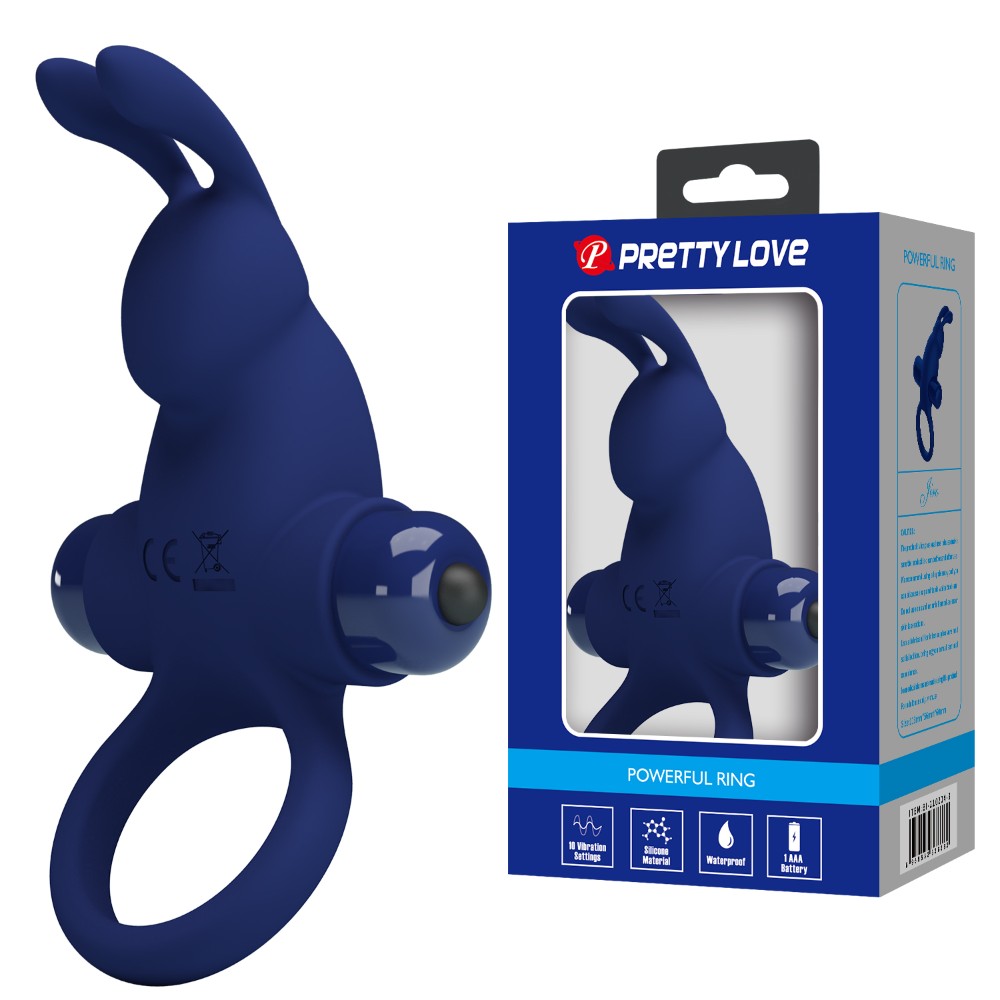 Ерекційне кільце - Pretty Love Powerful Ring Rabbit Vibro Stimulator Blue - зображення 1