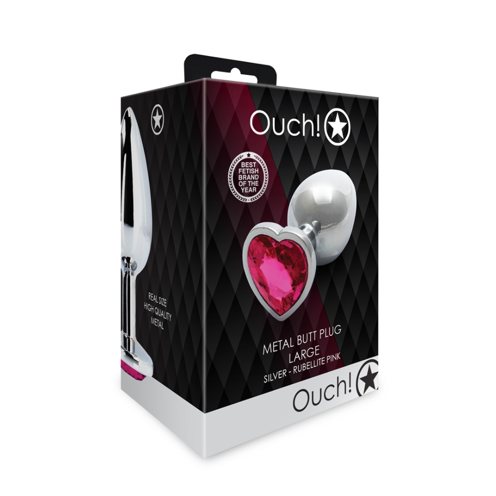 Анальна пробка - Ouch! Metal Butt Plug Large Silver/Rubellite Pink - зображення 1