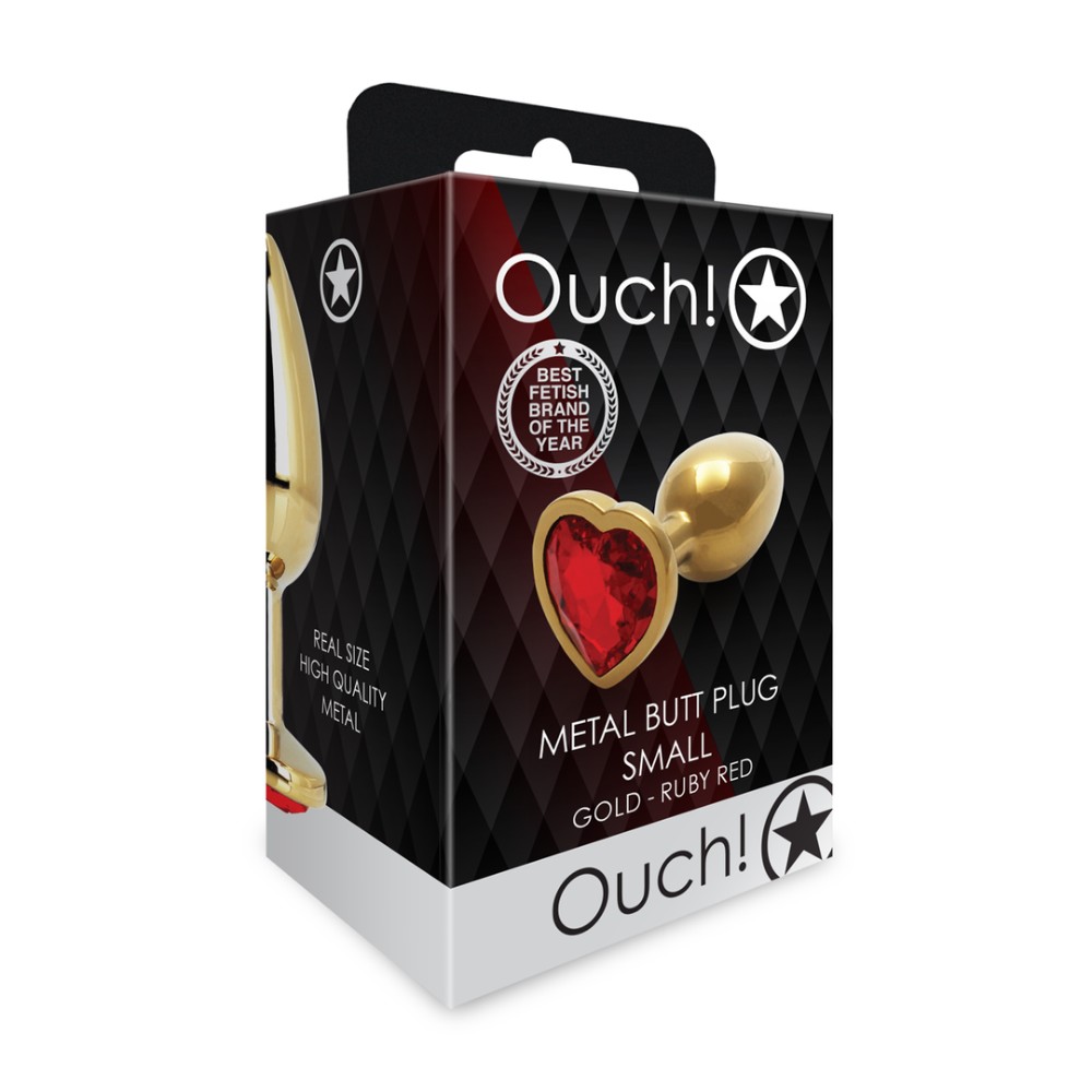 Анальна пробка - Ouch! Metal Butt Plug Small Gold/Ruby Red - зображення 1