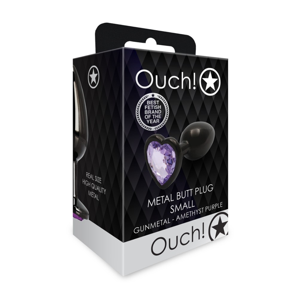 Анальна пробка - Ouch! Metal Butt Plug Small Gunmetal/Amethyst Purple - зображення 1
