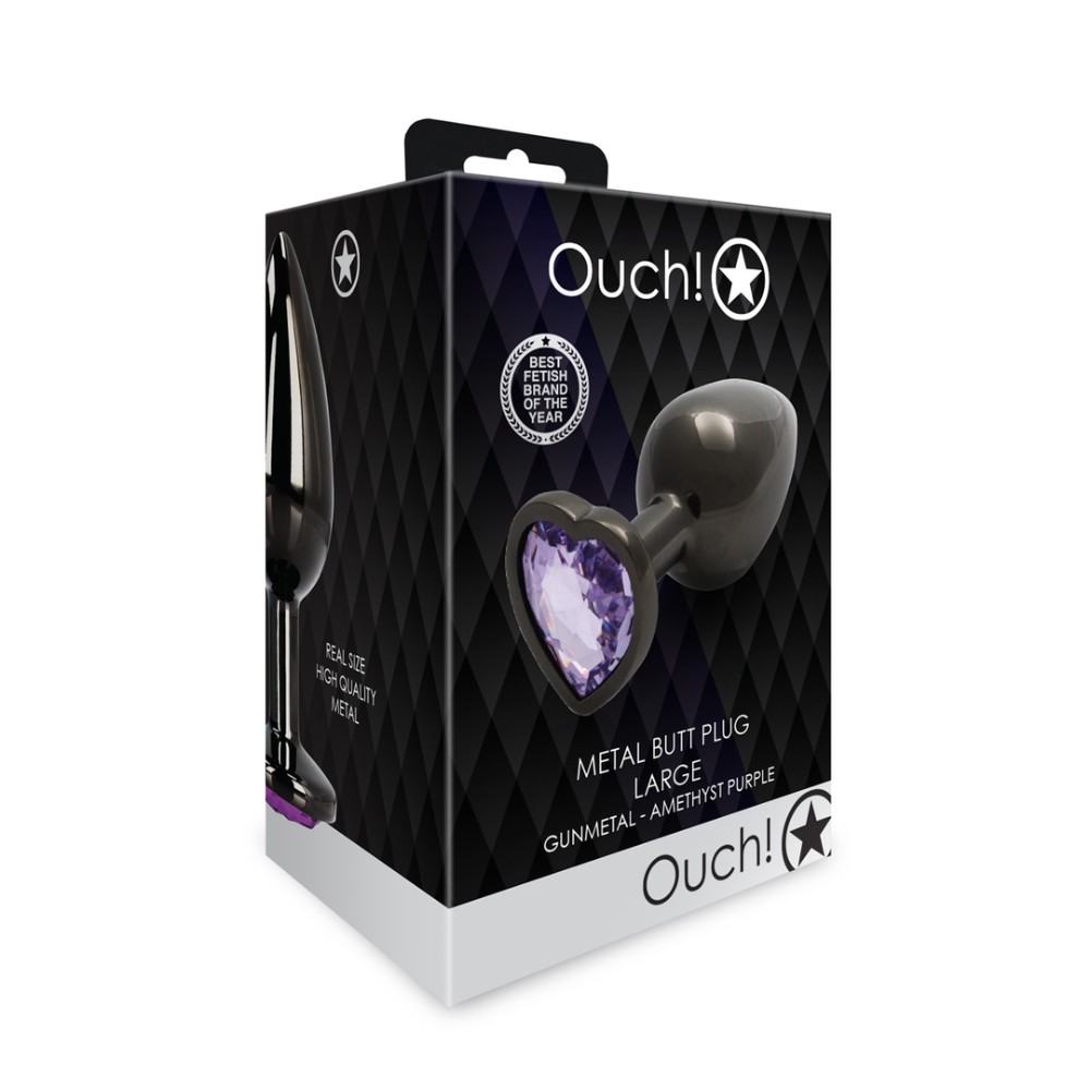 Анальна пробка - Ouch! Metal Butt Plug Large Gunmetal/Amethyst Purple - зображення 1