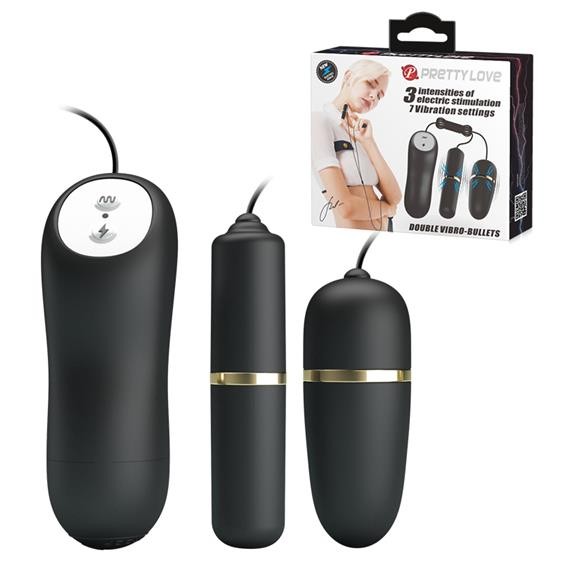 Віброяйце з вібропулею - Pretty Love Electric Stimulation Double Vibro-Bullets Black - зображення 1