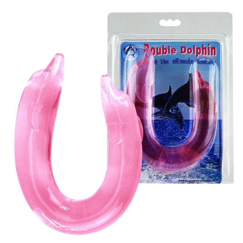 Двосторонній фалоімітатор - Double Dolphin Pink - зображення 1