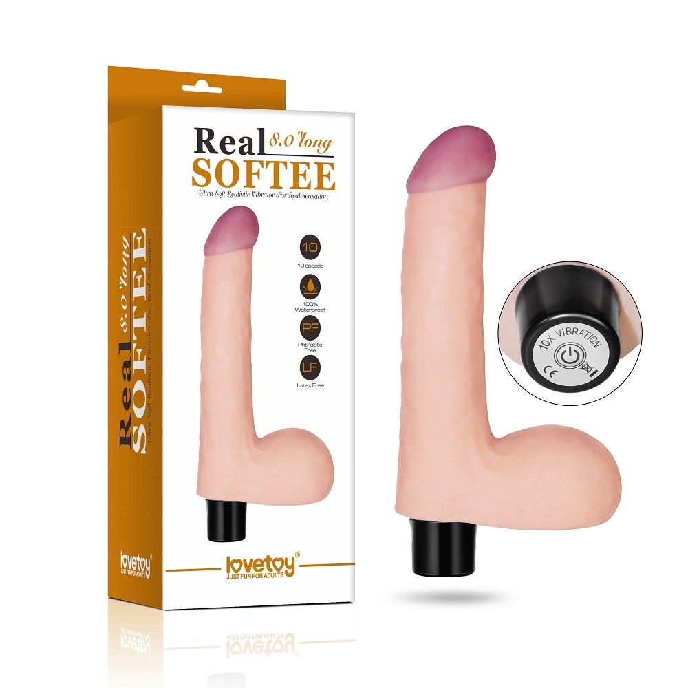 Реалістичний вібратор - Real Softee Vibrator With Balls 8" - зображення 1