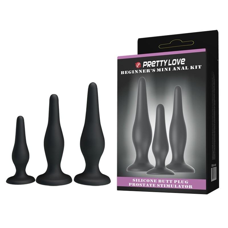 Набір анальних пробок - Pretty Love Begginer's Mini Anal Kit Black - зображення 1