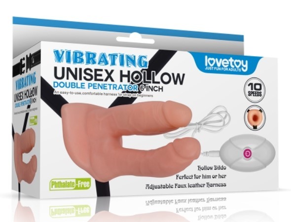 Страпон для подвійного проникнення - Vibrating Unisex Hollow Double Penetration 6" - зображення 1