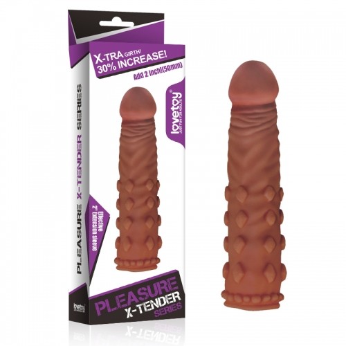 Насадка на член - Pleasure X-Tender Penis Sleeve Add 2" Brown - зображення 1