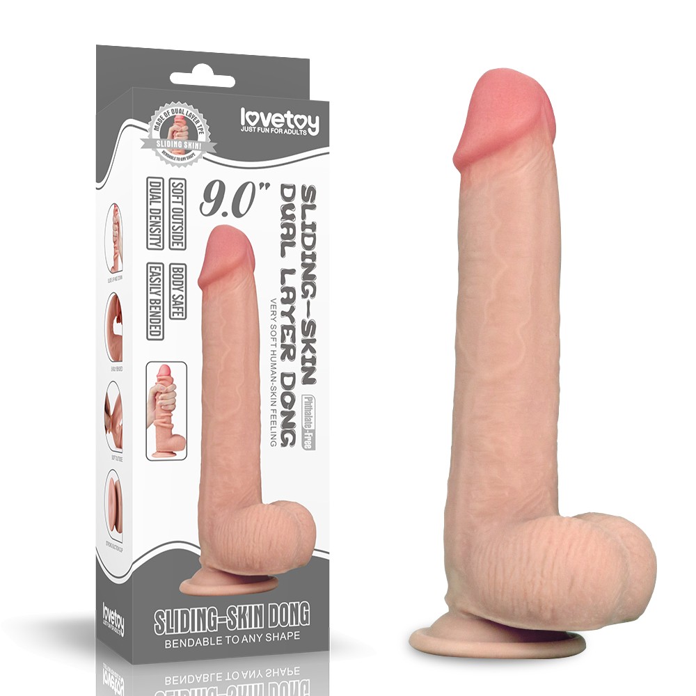 Фалоімітатор - Sliding-Skin Dual Layer Dong 9" Flesh - зображення 1