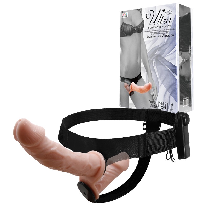 Страпон - Ultra Passionate Harness Dual Penis Strap On Flesh - зображення 1