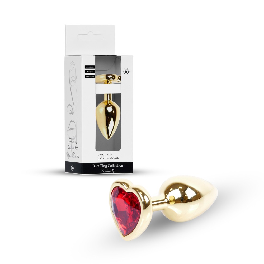 Анальна пробка - Jewellery Gold Heart Plug Red - зображення 1