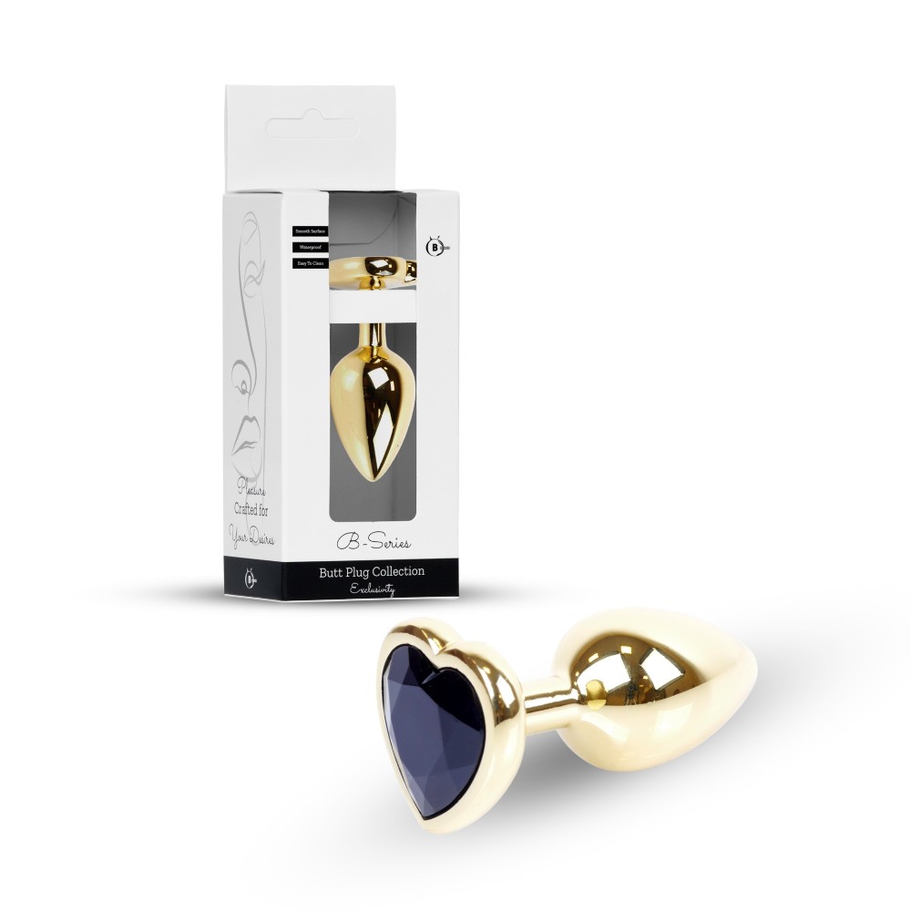 Анальна пробка - Jewellery Gold Heart Plug Black - зображення 1