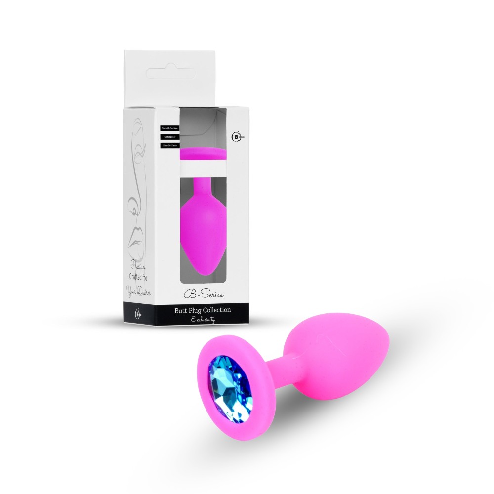 Анальна пробка - Jewellery Silicone Pink Plug S Light Blue - зображення 1