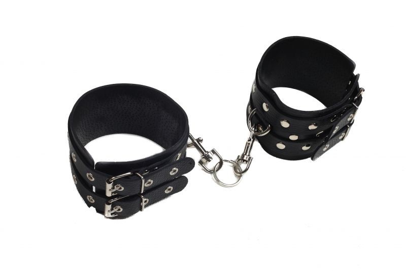 Кайдани на щиколотки Leather Double Fix Leg Cuffs Black - зображення 1